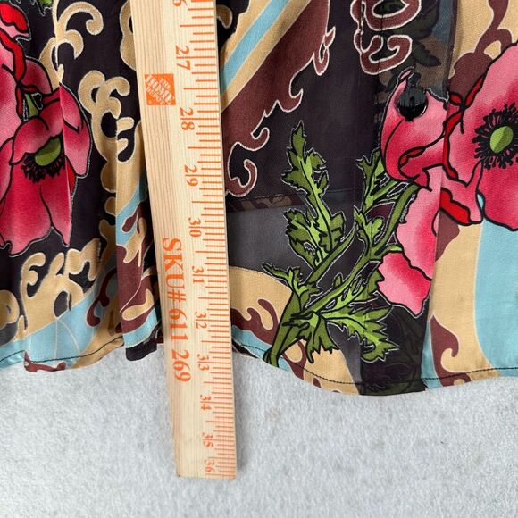 Vikki Vi Blouse Silk Velvet Burnout Blend Floral Semi Sheer Button‎ Up Top - Picture 7 of 9